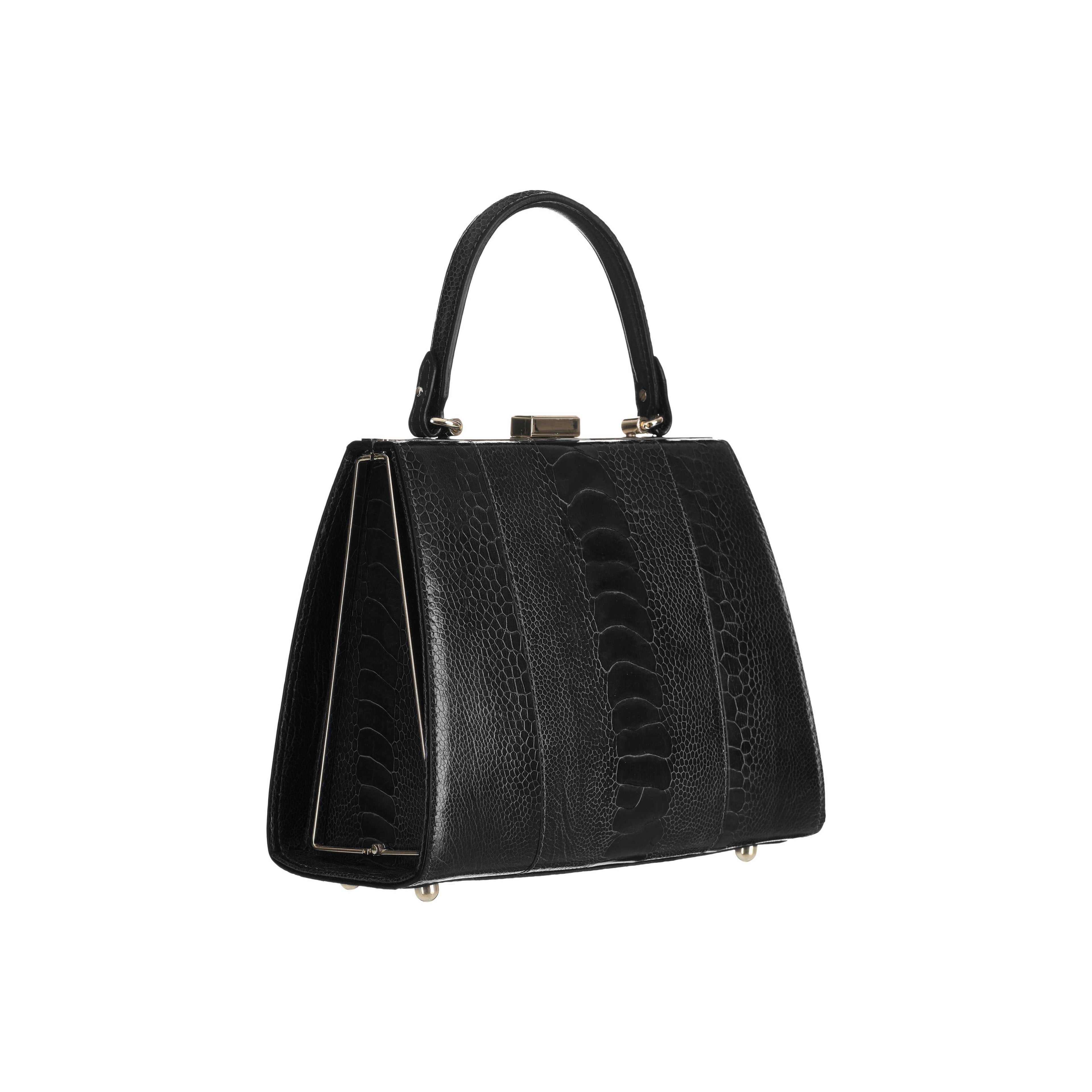 Sophie - Black Ostrich Leather Evening Bag