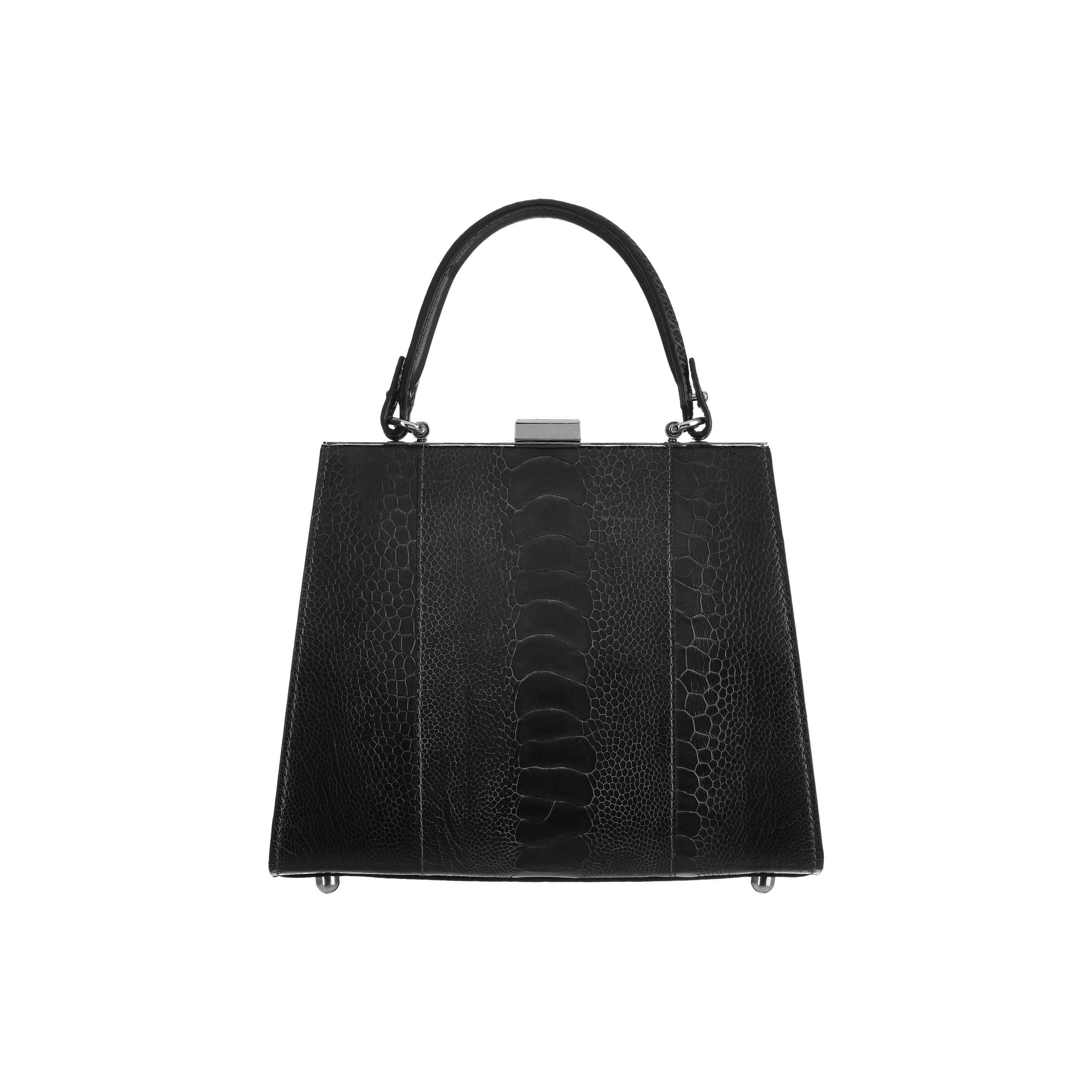 Sophie - Black Ostrich Leather Evening Bag