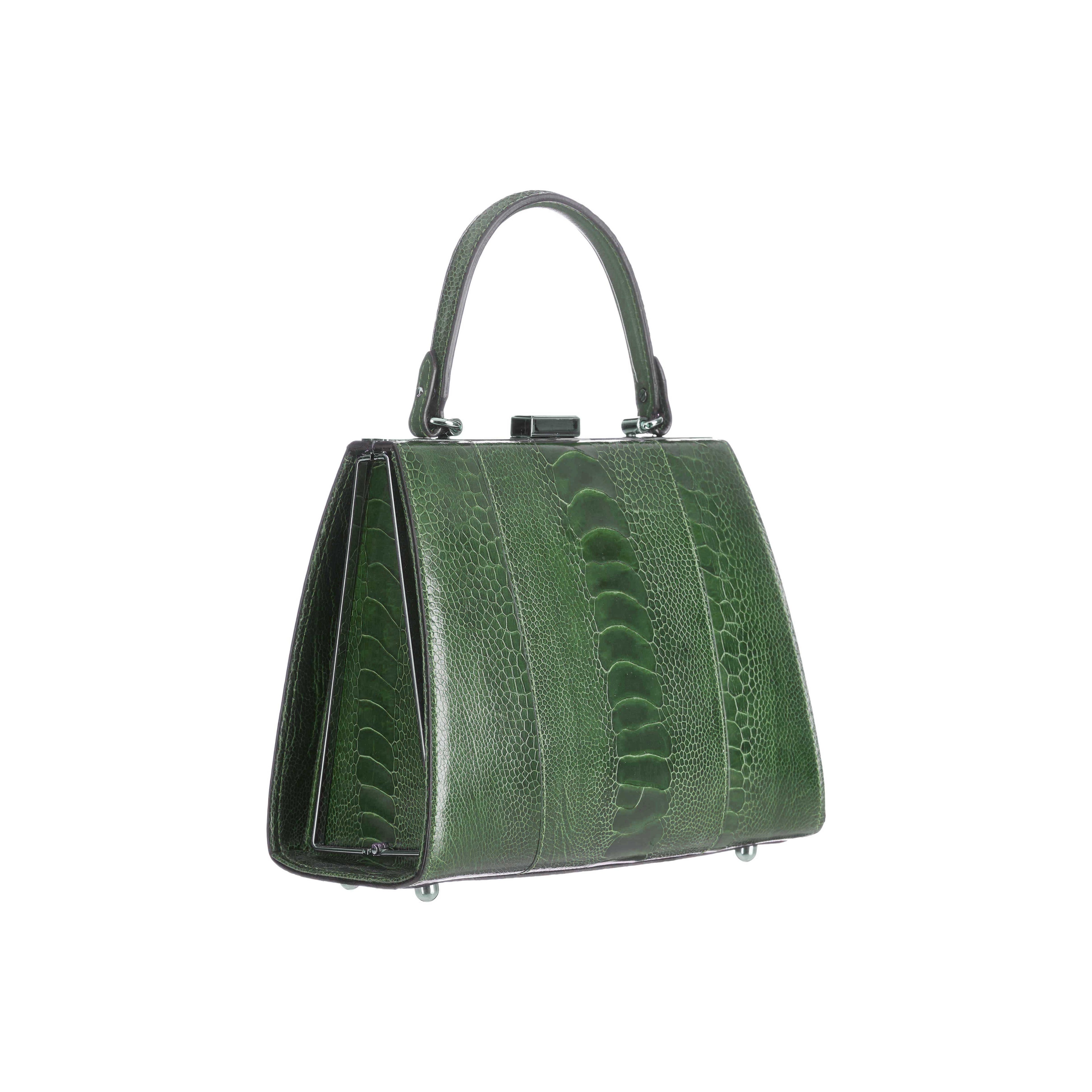 Sophie - Green Brown Ostrich Leather Evening Bag