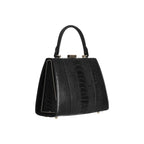Blue handbag with a textured pattern on a white background