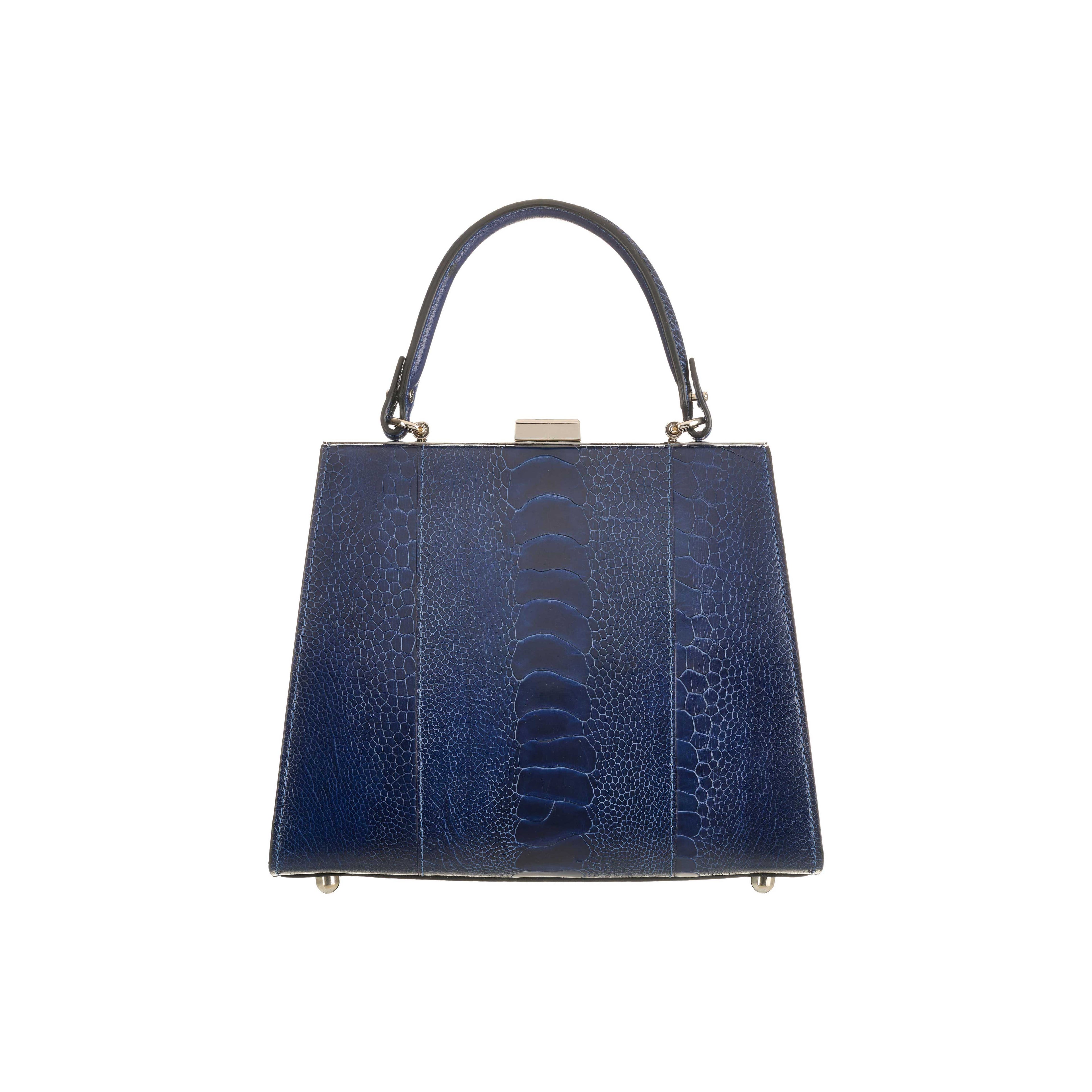 Blue textured handbag on a white background