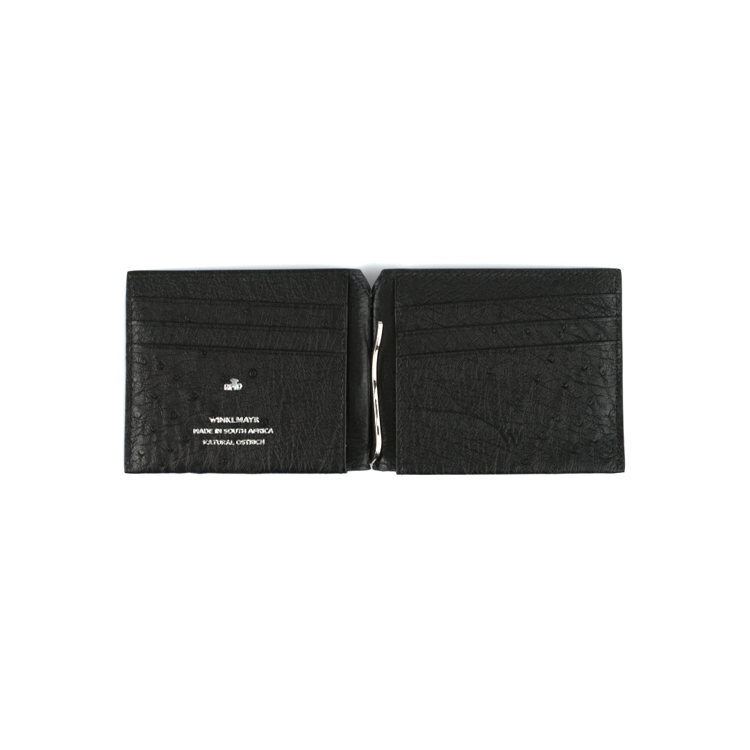 Texas — Black African Ostrich Quill Leather Wallet with Money Clip