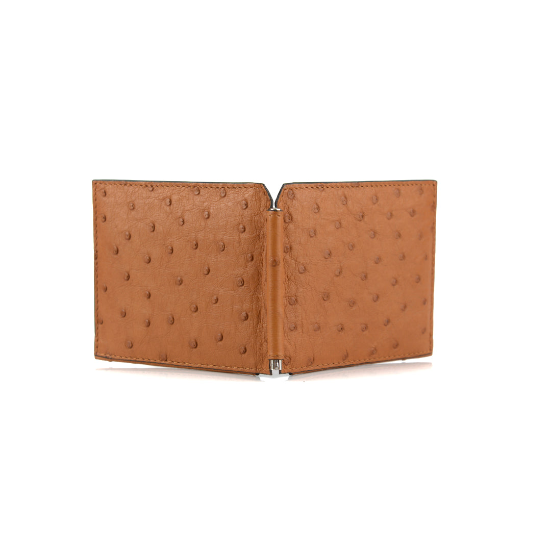Texas — Brown African Ostrich Quill Leather Wallet with Money Clip