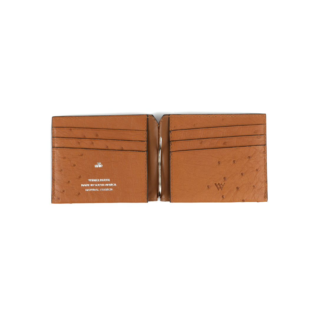Texas — Brown African Ostrich Quill Leather Wallet with Money Clip