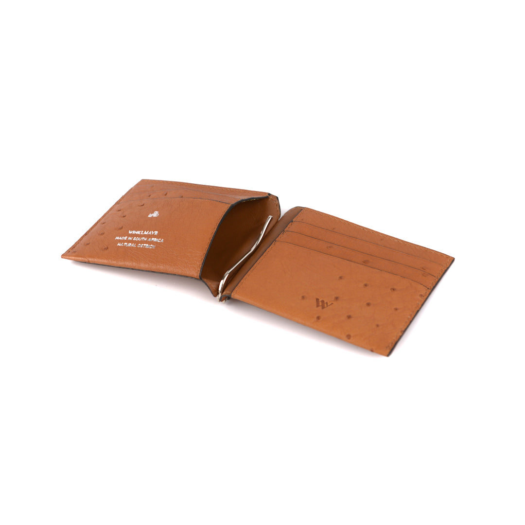 Texas — Brown African Ostrich Quill Leather Wallet with Money Clip
