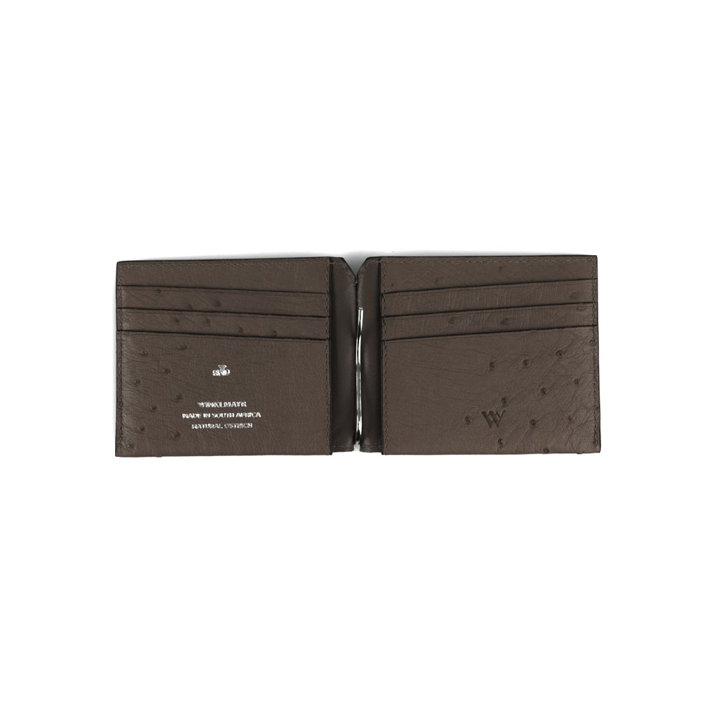 Brown leather wallet with visible brand logo on a white background