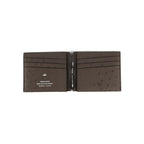 Brown leather wallet with visible brand logo on a white background