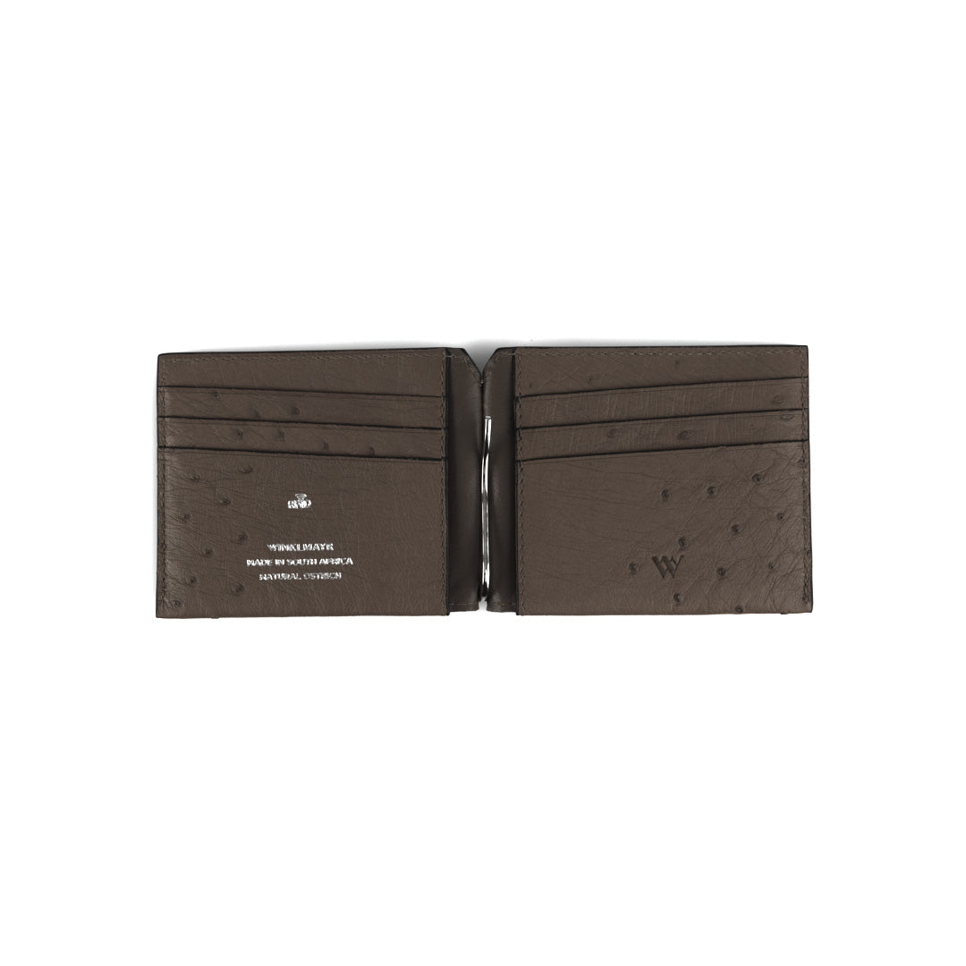 Brown leather wallet with visible brand logo on a white background