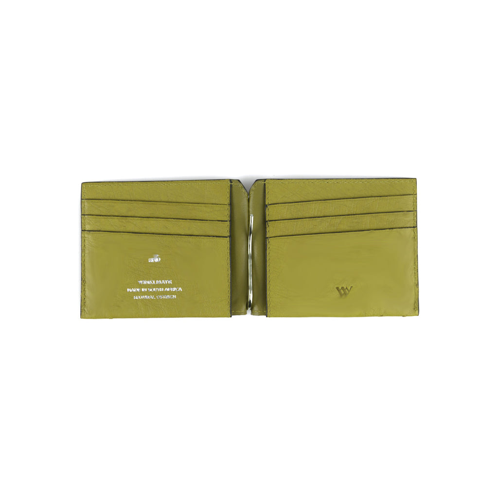 Green wallet with card slots on a white background