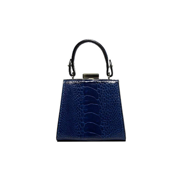 Blue ostrich leg leather micro bag