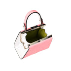 Pink handbag with a clear front panel on a white background