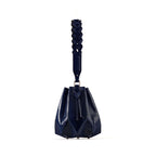 A blue Venutti handbag with a unique drawstring bucket design and an eight pointed star base, displayed against a white background.