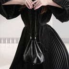 Venutti — Black African Ostrich Leather Bucket Bag