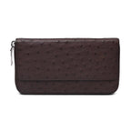 Virginia — Dark Brown African Ostrich Quill Leather Long Wallet Purse