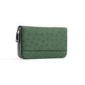 Green textured wallet with a zipper on a white background