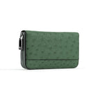 Green textured wallet with a zipper on a white background
