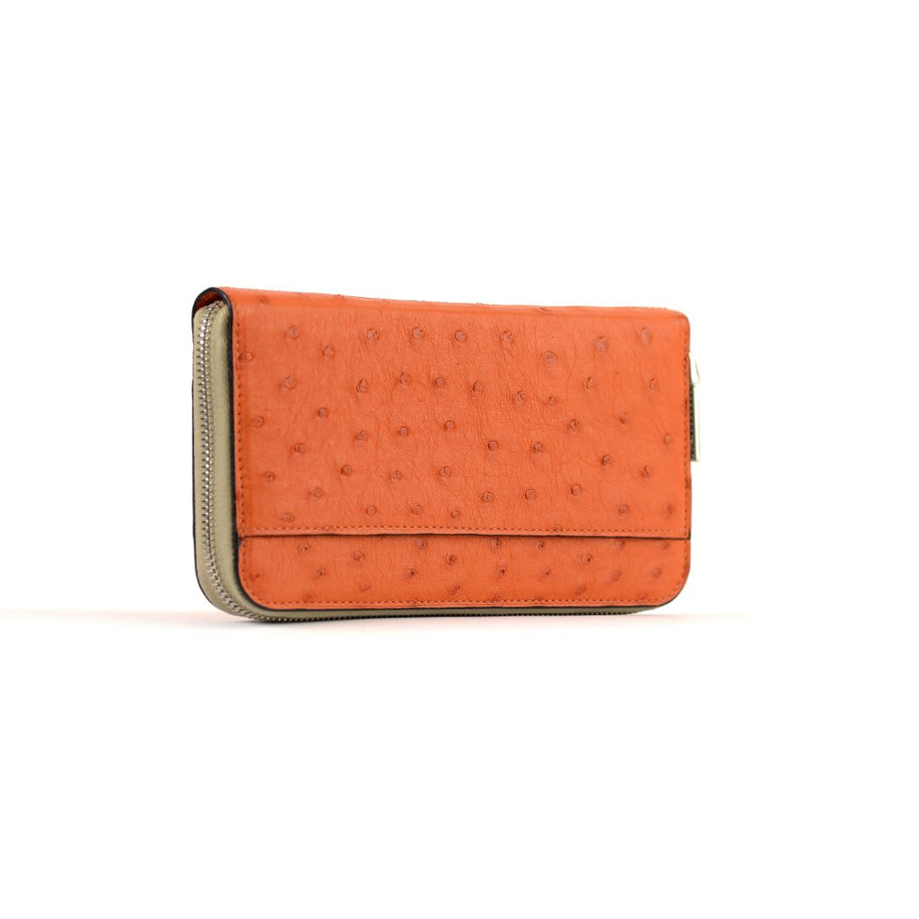 Virginia — Orange African Ostrich Quill Leather Long Wallet Purse