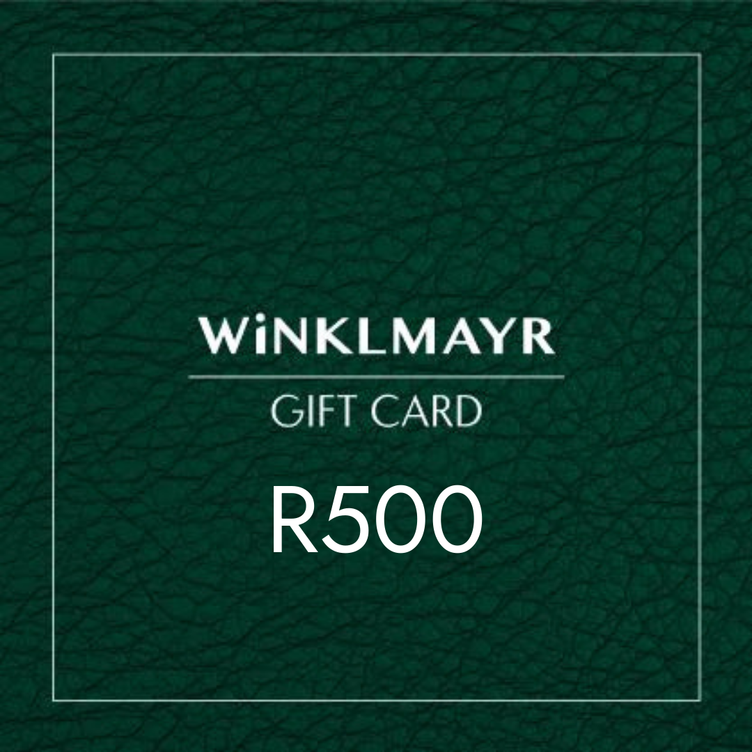Winklmayr gift card with R500 value on a green textured background