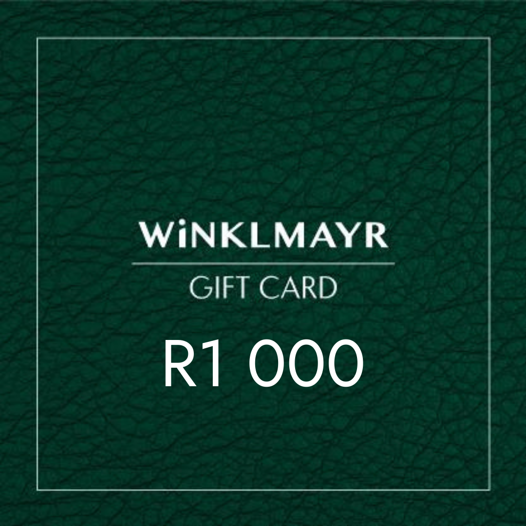 Winklmayr gift card with a green leather texture background