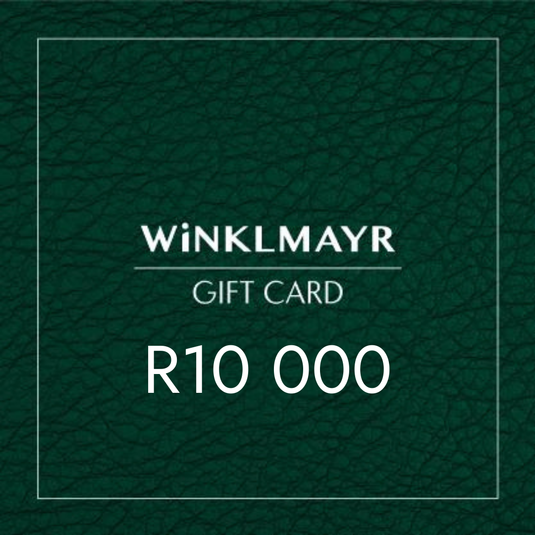 Winklmayr gift card with R10 000 value on a green textured background