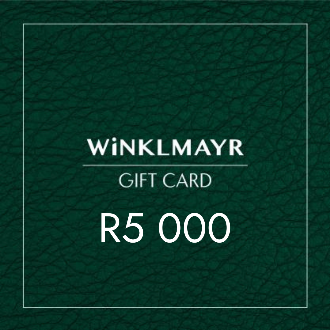 Winklmayr gift card with R5000 value on a green textured background