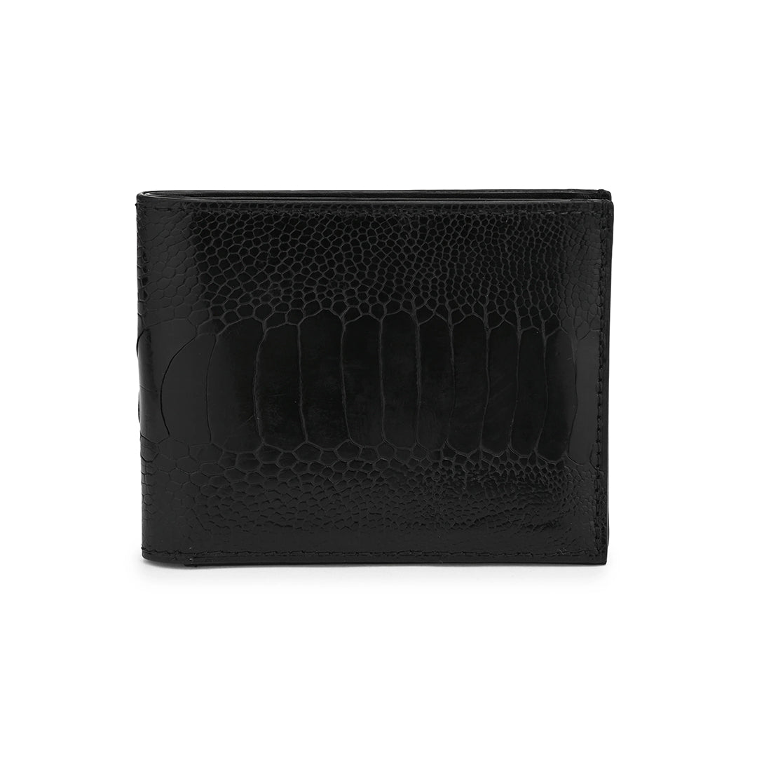 Alaska — Black African Ostrich Leg Leather Bi-Fold Wallet