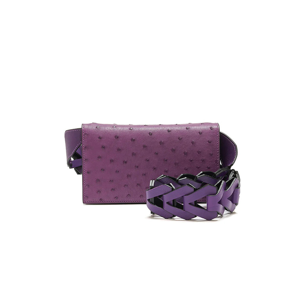 Georgia — Purple African Full-Quill Ostrich Leather Clutch Bag with Removable Link Strap