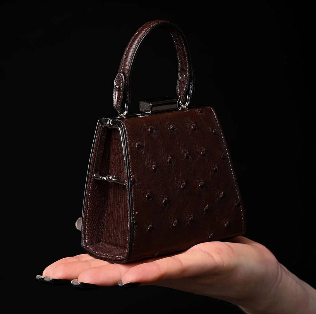 Vegas — Dark Brown African Ostrich Leg Leather Micro Bag